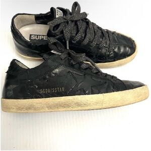 Golden Goose Superstar Croc Embossed Black Leather Sneakers Sz 36